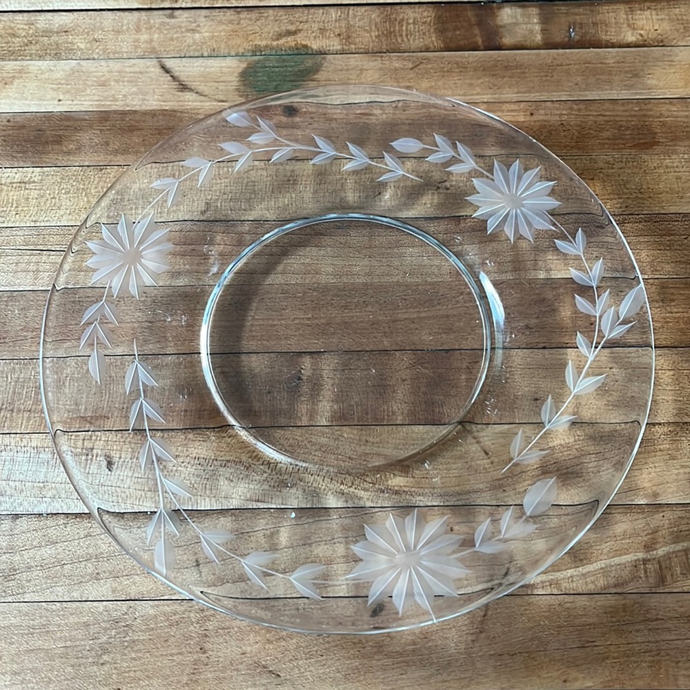 Etched Glass Dessert Plate